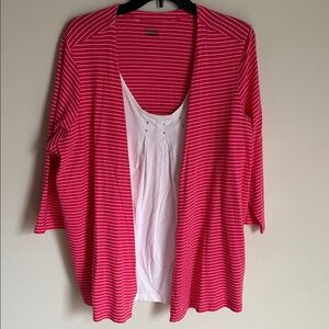 Women’s Basic Editions Pink & White Striped Open Front Top Size 2X